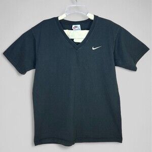 Vintage NIKE Mens Medium Black V Neck T Shirt 90s White Tag Swoosh Made in USA